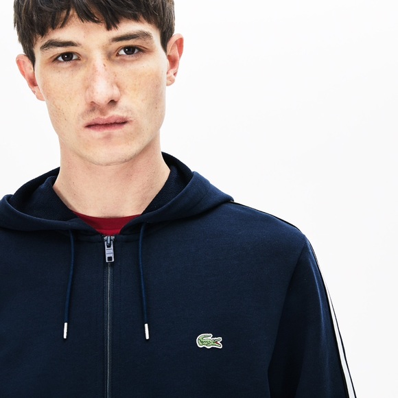 Lacoste Striped-Sleeve Hood ZIP Fleece Sweatshirt - Picture 5 of 7